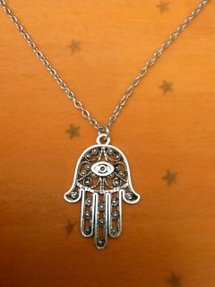 Large Hamsa Fatima Hand Necklace on 20 inch chain Eye of 
