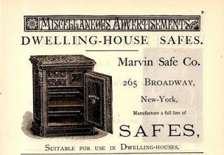 1882 MARVIN SAFE CO. AD DWELLING HOUSE SAFES