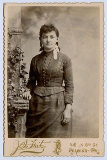 Cabinet Card Young Woman Dress View Vintage Antique Photograph Reading 