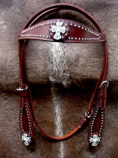 BRIDLE WESTERN LEATHER HEADSTALL CROSS CONCHOS BARREL BROWN TACK RODEO 