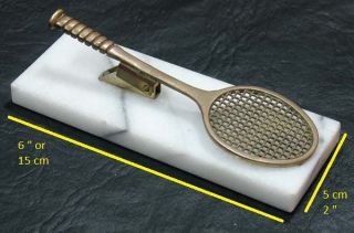   vintage bronze tennis racquet marble base desk paper clip paperweight