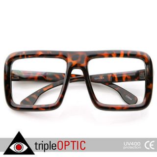   Retro Nerd Bold Thick Square Frame Clear Lens Geek Glasses (Tortoise