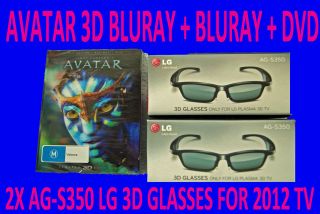 AVATAR 3D BLURAY with 2x AG S350 LG 2012 3D GLASSES, ACTIVE 