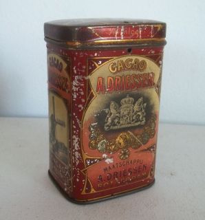 Vtg 1910s Rare antique tin litho can box Driessens Cocoa Rotterdam 