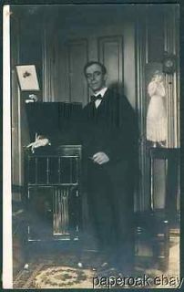   Standing Next To A Floor Model Talking Machine Photo Postcard ca.1915