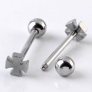   Steel Carved Holy Cross Screw Round Ball Tongue Ring Body Piercing