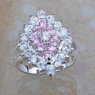 A405 SIZE 7.5 REAL 925 STERLING SOLID SILVER PINK AND WHITE TOPAZ RING