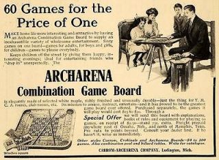 1909 Ad Carrom Archarena Co. Combination Game Board   ORIGINAL 