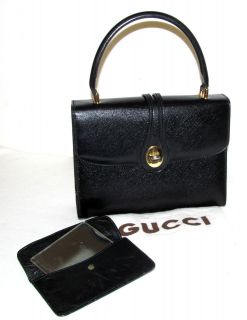   Vintage GUCCI Kelly Bag Top Handle Satchel Purse Handbag Black Leather