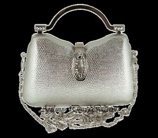 Ladies Silver Top Handle Evening Bag Handbag Purse w/ Swarovski 