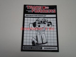 Transformers G1 Instructions Book Manual Autobot DOWNSHIFT Omnibot