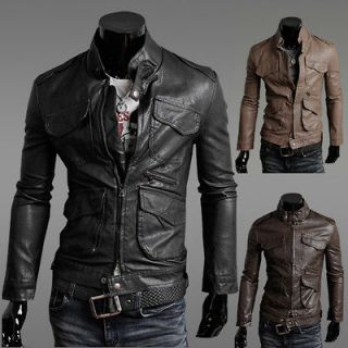P221 New Mens Fashion Casual Slim Fit Faux Leather Jackets Coats 3 