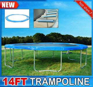 New 14 FT Outdoor Safety Round Trampoline 6 legs With Blue Pad Frame 