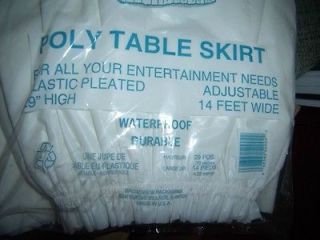 Poly table skirt elastic pleated adjustable white 29high 14 feet wide 