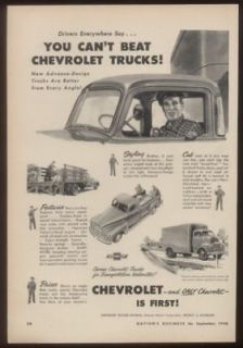 1948 Chevrolet pickup stake bed cab over truck print ad