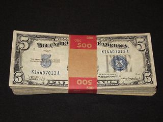 100)* 1934 $5 BLUE SEAL SILVER CERTIFICATES $500 FACE VALUE VG XF