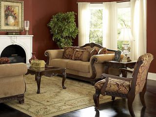 ODESSA   TRADITIONAL WOOD TRIM CHENILLE SOFA COUCH SET LIVING ROOM 