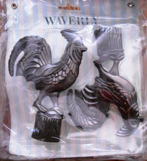 Waverly Fabric FARM FRIENDS Rooster Finial Rod End Set