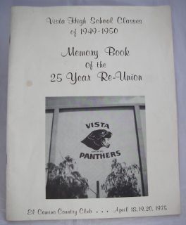 1949 1950 Vista High School 25 Year Reunion Memory Book Yearbook