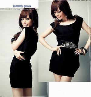 New Women Korean Fashion Black Cotton Dress+Free Belt