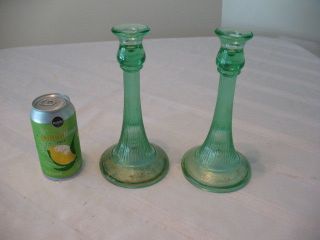 green depression glass candlesticks in Unknown Maker