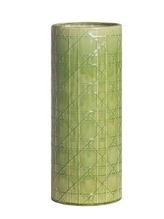 23.5 H GREEN CANE CERAMIC UMBRELLA STAND or Vase, Hollywood Regency 