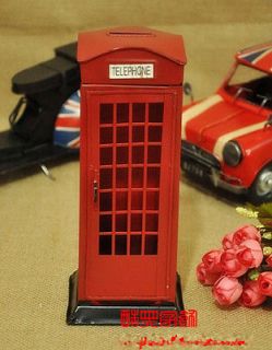 Handmade Retro London Street Telephone Booth Metal Models Piggy Bank 