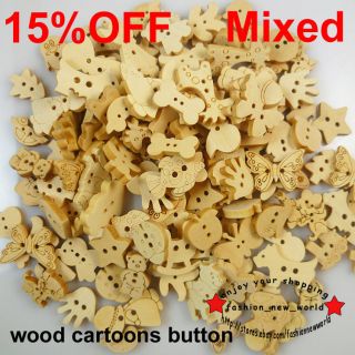   Wood cartoons cloth sewing buttons charms jewelry accessory WCB 074
