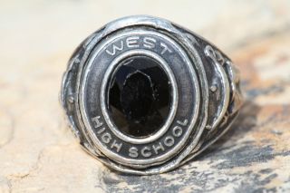VINTAGE STERLING SILVER MINIATURE WEST HIGH SCHOOL CLASS RING CHARM 4 
