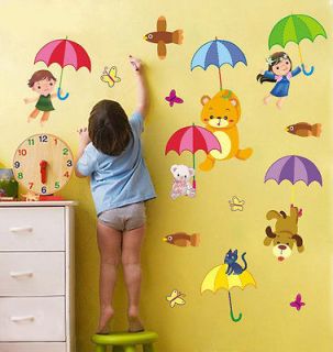 New Umbrella Kids & Animals Wall Art Cute Decal Wall Sticker 