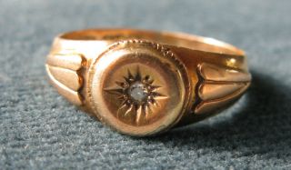Antique Victorian 15ct Gold & Diamond Signet Ring