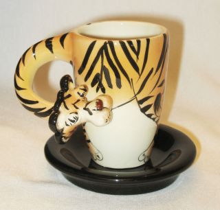2004 Whimsey Figural Swak WALTER the TIGER cat DEMITASSE Cup & Saucer 
