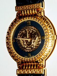   GIANNI VERSACE Signature Medusa G10 Gold Watch Black Croc Band in Box
