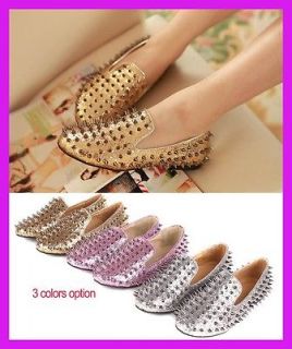 Womens Ladies Glitter Spike Studded Rivets Cover Punk Flats Gothic 