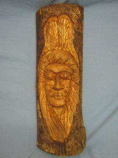Hand Carved Wood Indian Native American Head Bust Figurine 20