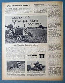 1961 Oliver Tractor Ad Model 550 Plows an acre for 37 cents (lg)