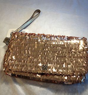 New Coach Sequin Gold Peach Large Wristlet handbag Purse Clutch