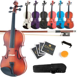 Mendini Black Blue Pink Purple Wood Violin ~4/4 3/4 1/2 1/4 1/8 1/10 1 
