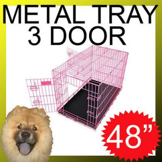   48 Pink Portable Folding Dog Pet Crate Cage Kennel 3 Door Metal Tray