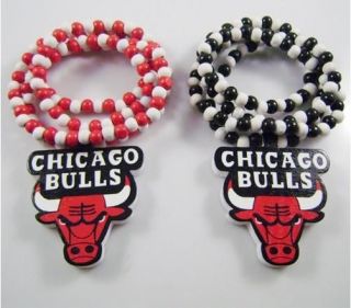   Mix Chicago Bulls Pendant Beaded Chain Wood Beads Rosary Necklaces