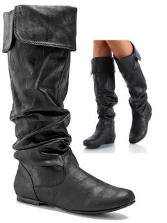 Womens Shoes Slouchy Knee High Flat Boots Black Size 5.5 6 6.5 7 7.5 8 