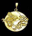   YIN YANG CHINESE DRAGON TIGER 24kt GOLD PLATED PENDANT CHARM Jewelry