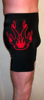NEW BLACK RED PRO WRESTLING GEAR FLAMES MENS TIGHTS