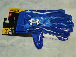 Under Armour UA Bolt Mens Football Gloves XXL White & Blue Get Sticky 