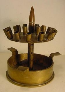 1943 Dated WW2 Handmade Trench Art Brass Ashtray & Cigarette Stand