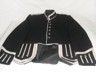 Military Drummer  Piper Black Doublet Tunic Kilt Jacket 100% Wool