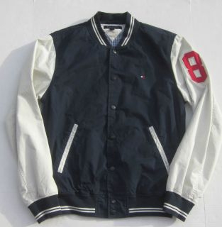 Tommy Hilfiger Mens Mantle Baseball Navy Blue & Off White Jacket