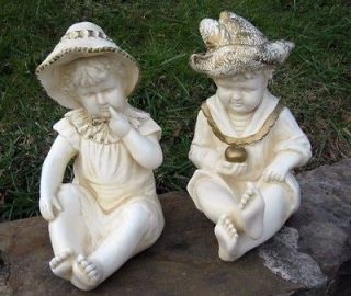Vintage Boy & Girl Garden Statue ~ Boy With Apple Girl With Finger in 
