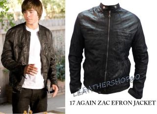 Zac Efrons 17 Again Black Wrinkled Leather JacketVint