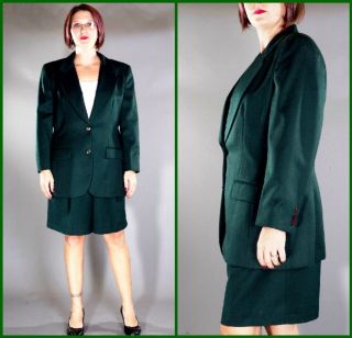 Dark Green Liz Claiborne 90s Vtg Wool Pleated Shorts Blazer Jacket 